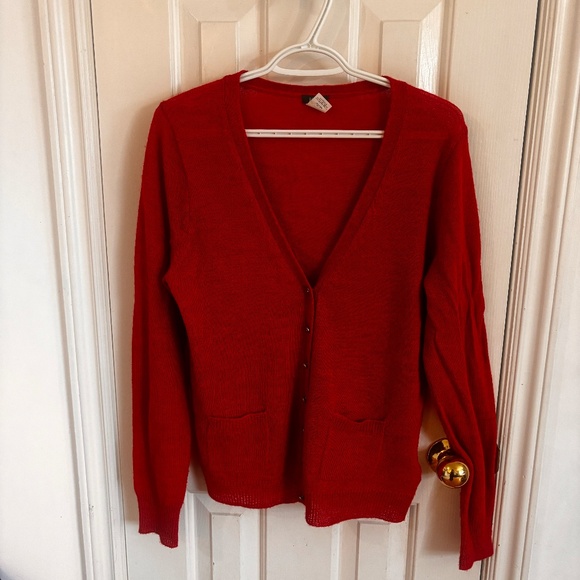 J.Crew red wool alpaca cardigan with silver diamond buttons *accepting offers - Picture 2 of 8